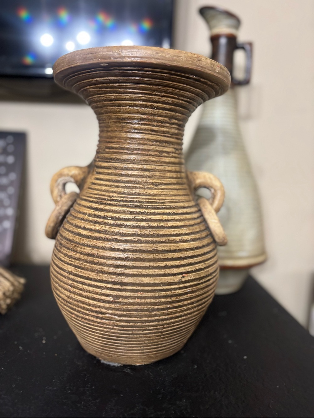 Vintage ceramic ribbed pottery vase